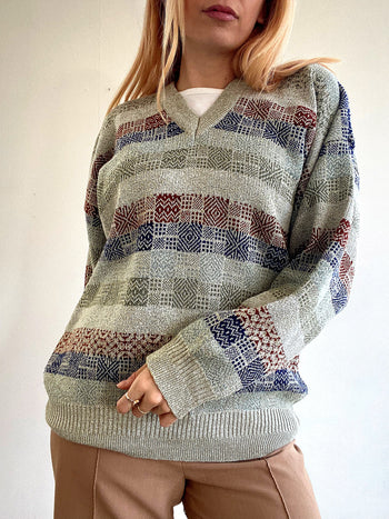 Pull vintage en maille gris