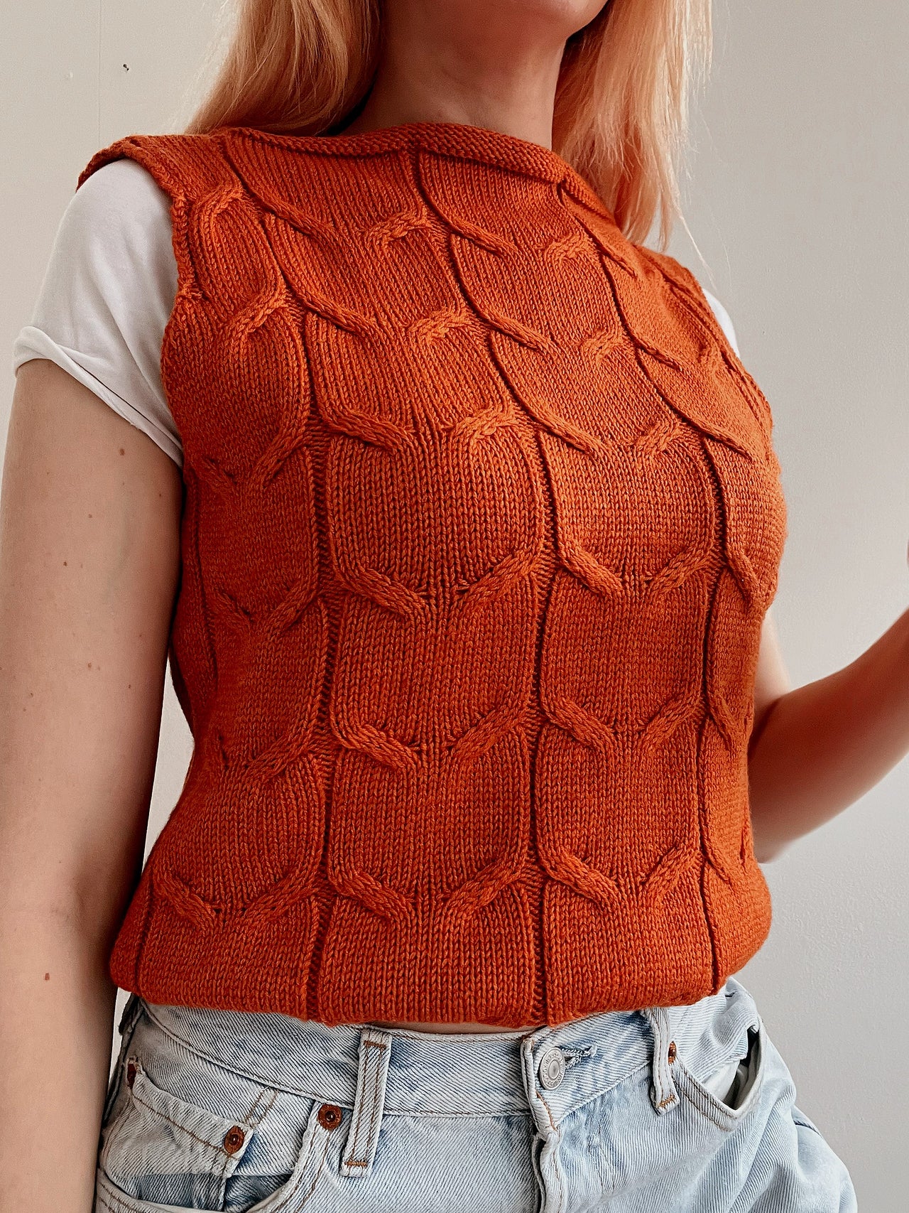 Gilet vintage sans manche en maille orange M