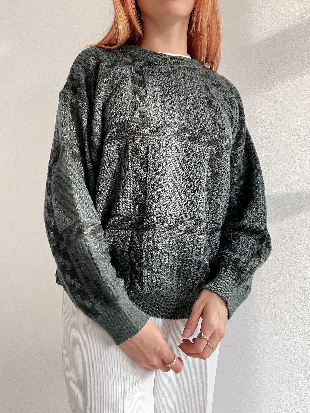 Pull vintage en laine khaki  M