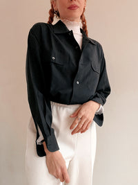 Chemise Vintage 80/90s noir/gris en soie M