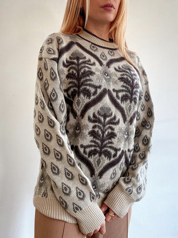 Pull vintage en laine brun