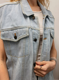 Gilet en jeans vintage sans manches bleu clair XL