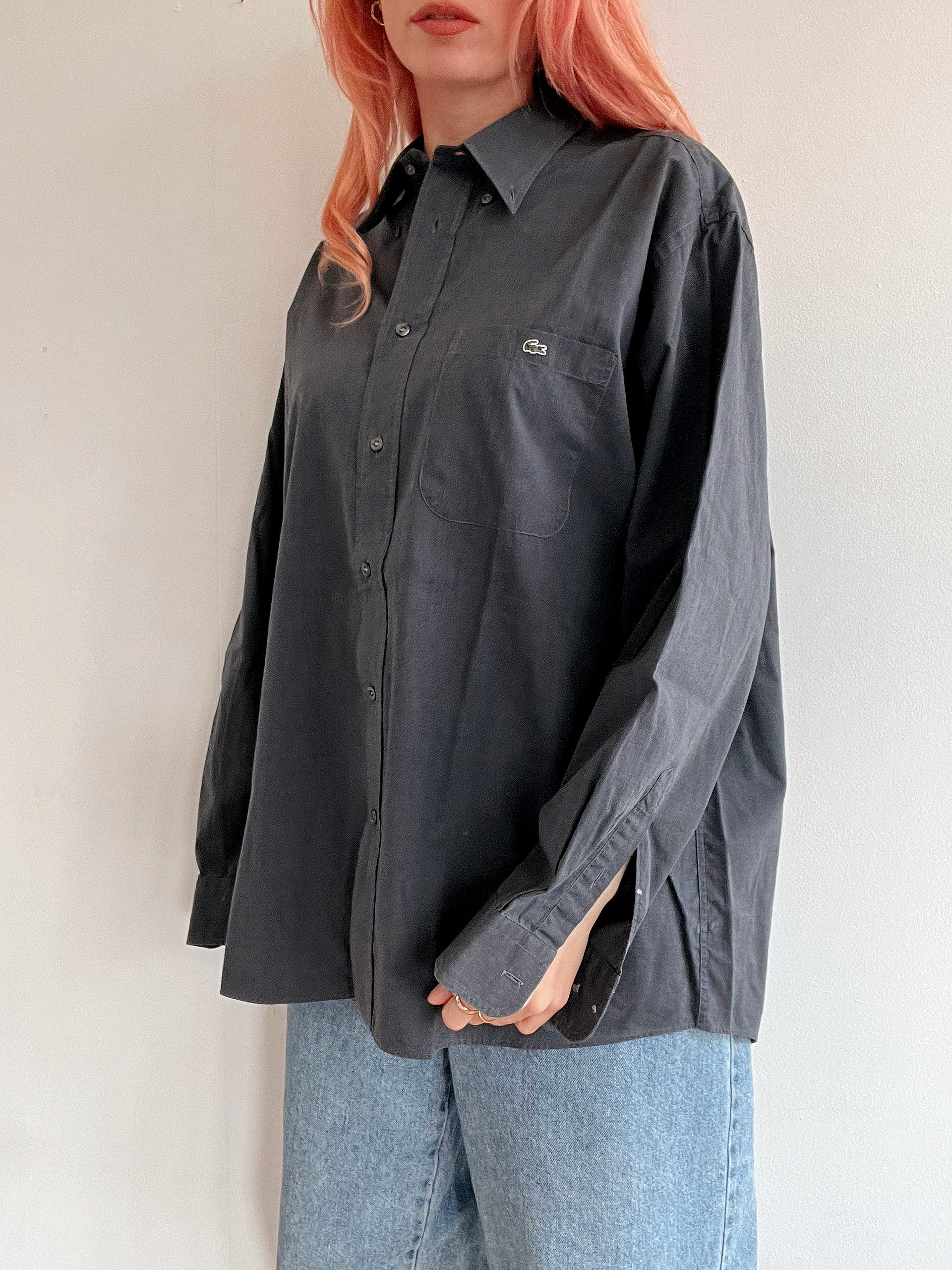 Vintage dunkelgraues Lacoste Hemd L 