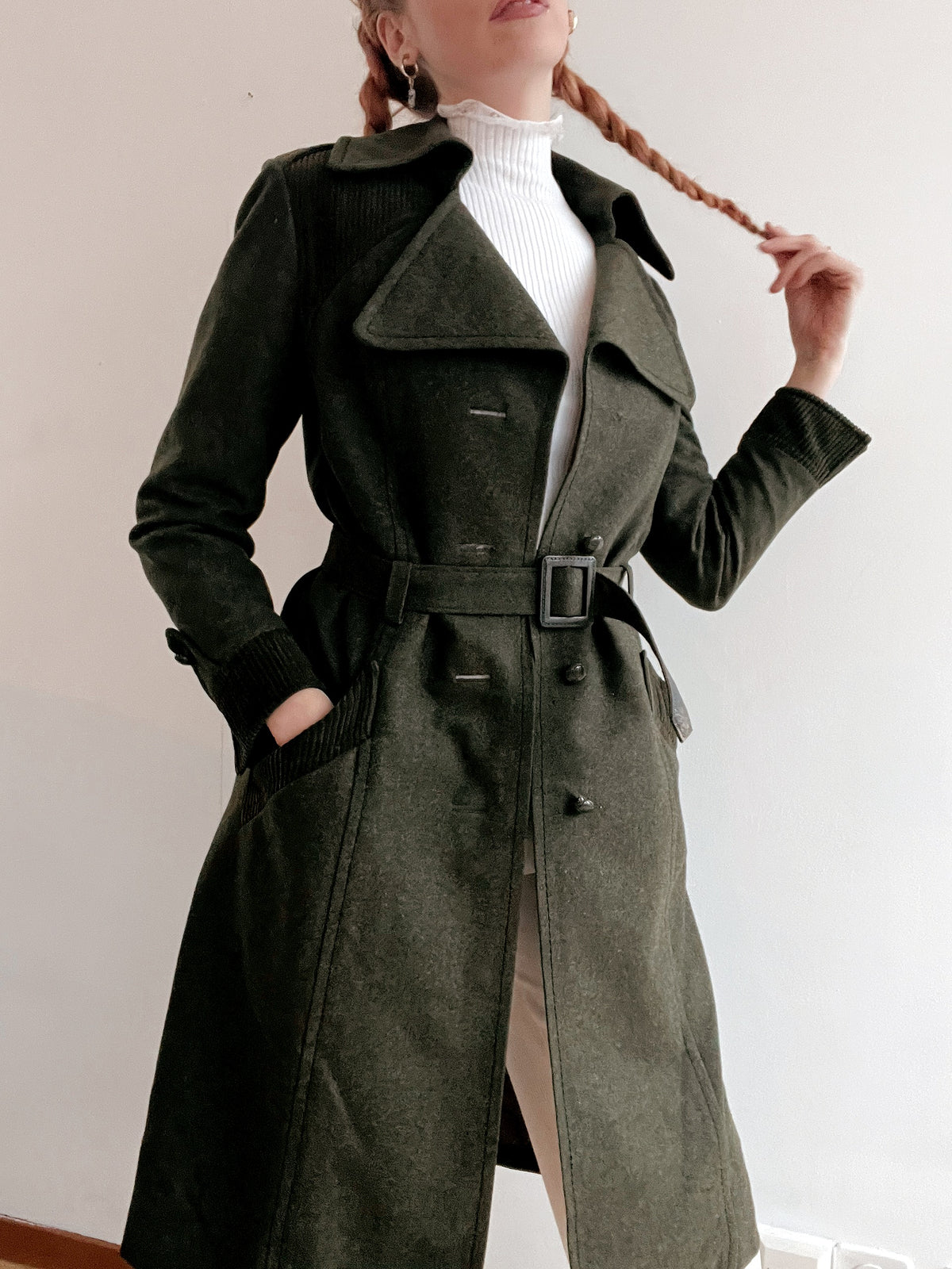 Vintage Khaki-Wollmantel S/M