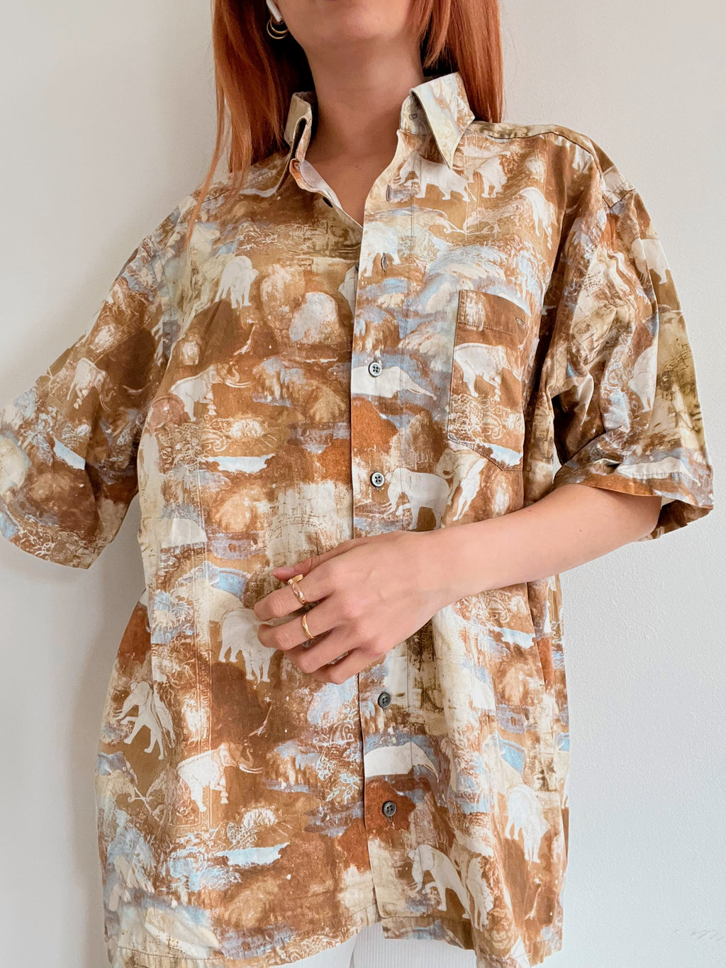 Chemise vintage beige à motifs Angkor L