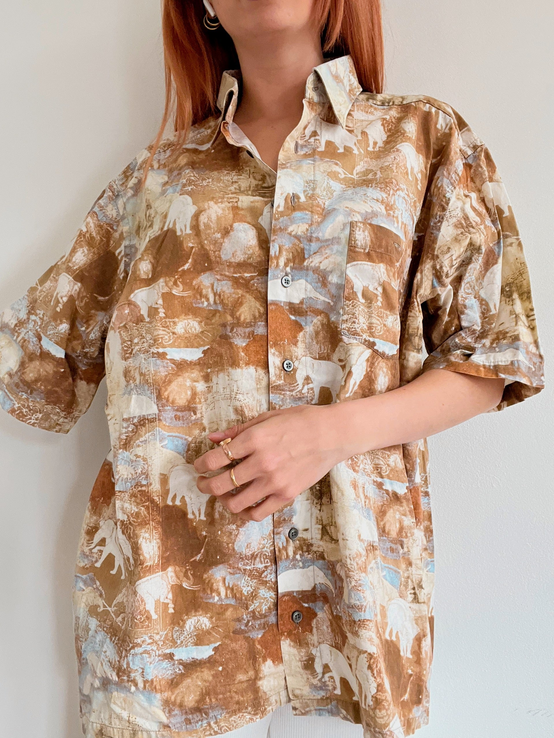 Chemise vintage beige à motifs Angkor L