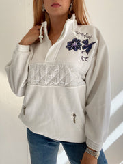 Pull polaire vintage blanche et violette M