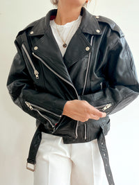 Veste de motard en cuir noir