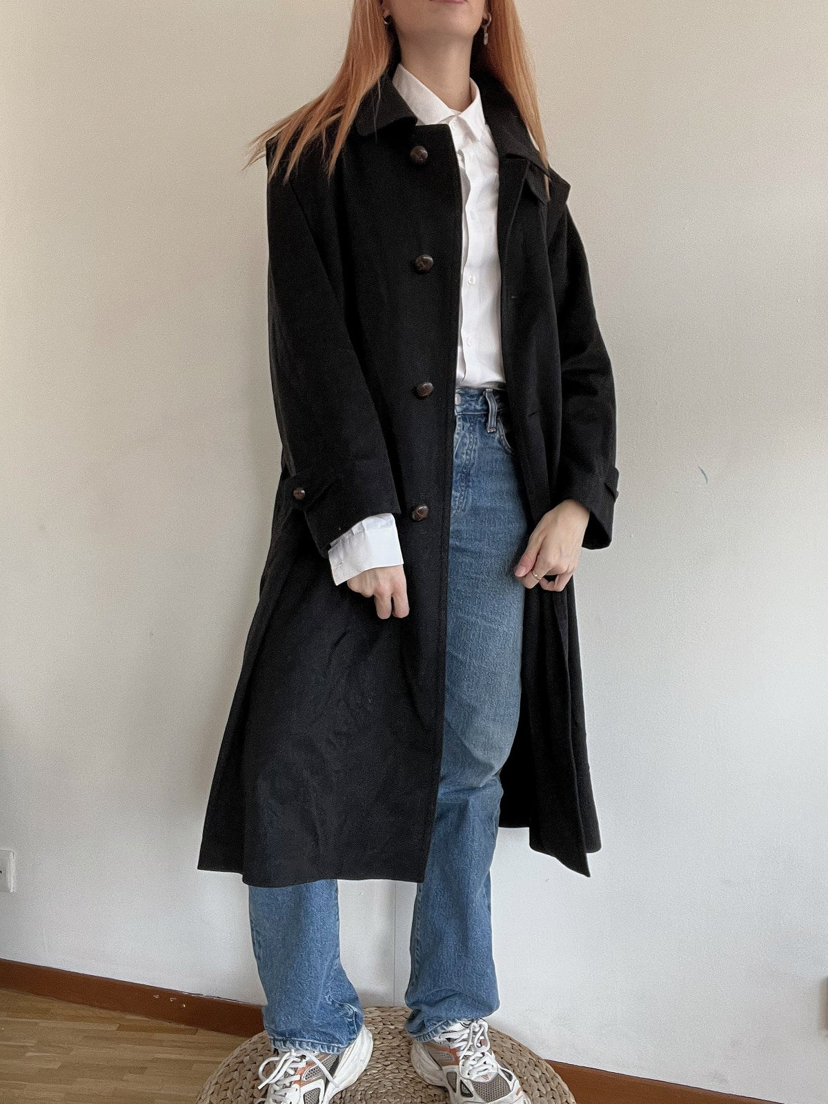 Dunkelgrauer Vintage-Wollmantel L