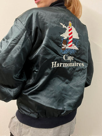 Bomber vintage américaine bleue foncée/grise brodée XL