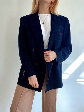 Veste Blazer oversized vintage en laine bleu foncé