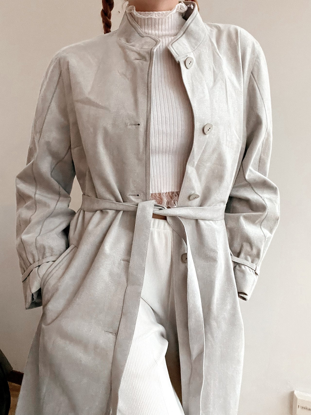 Trench coat vintage gris en daim S/M