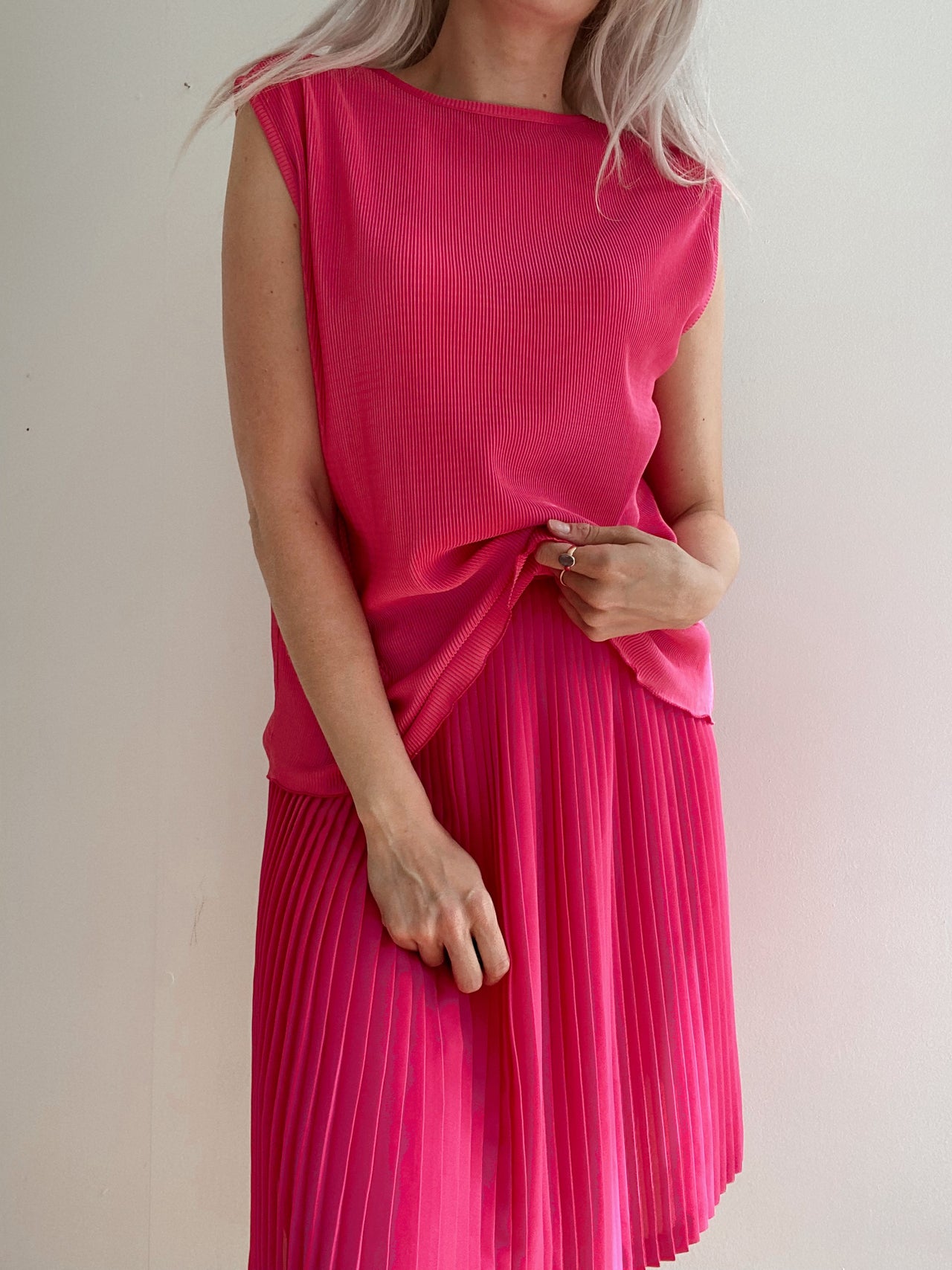 Ensemble top et jupe plissée rose fuchsia M