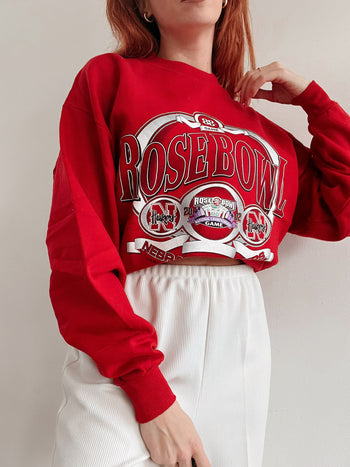 Vintage amerikanischer roter Rosebowl Pullover L