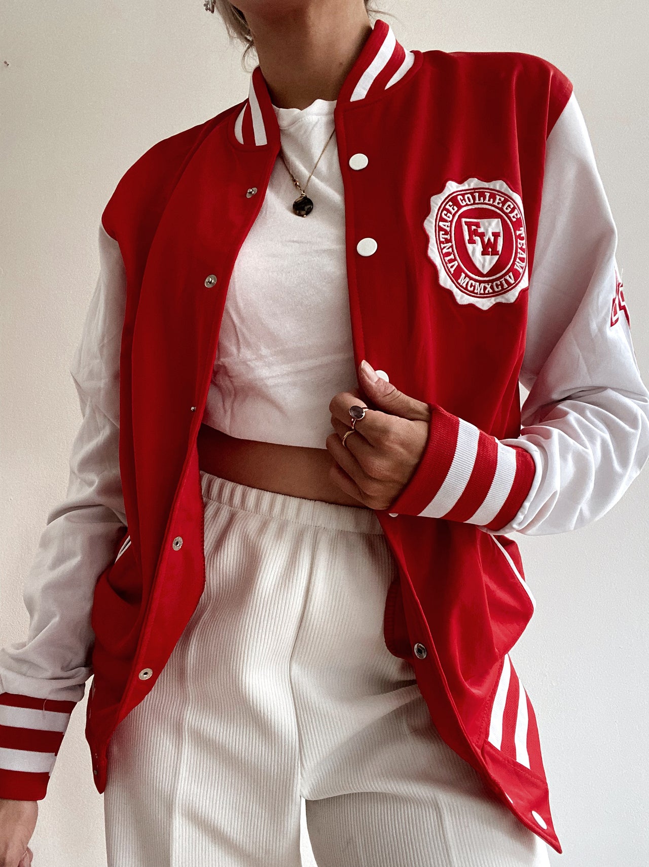 Jacket bomber USA fine en coton rouge et Blanche  S/M