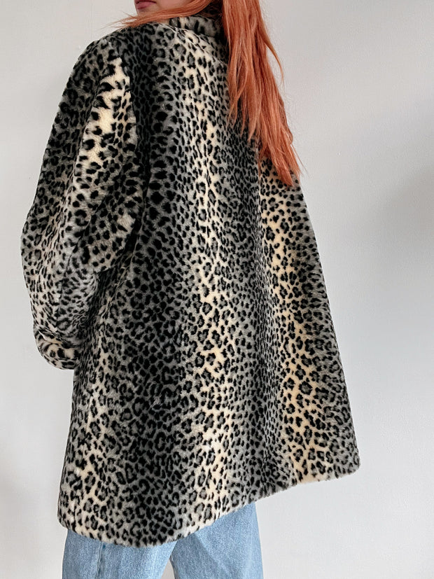 Manteau vintage beige léopard en fausse fourrure M/L