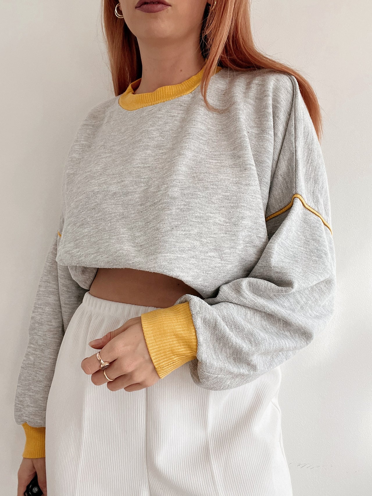 Pull vintage gris et jaune L