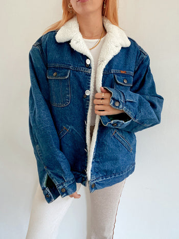 Veste en jeans vintage oversized intérieur mouton XL