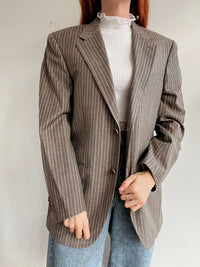 Veste blazer épaisse vintage taupe lignée M/L