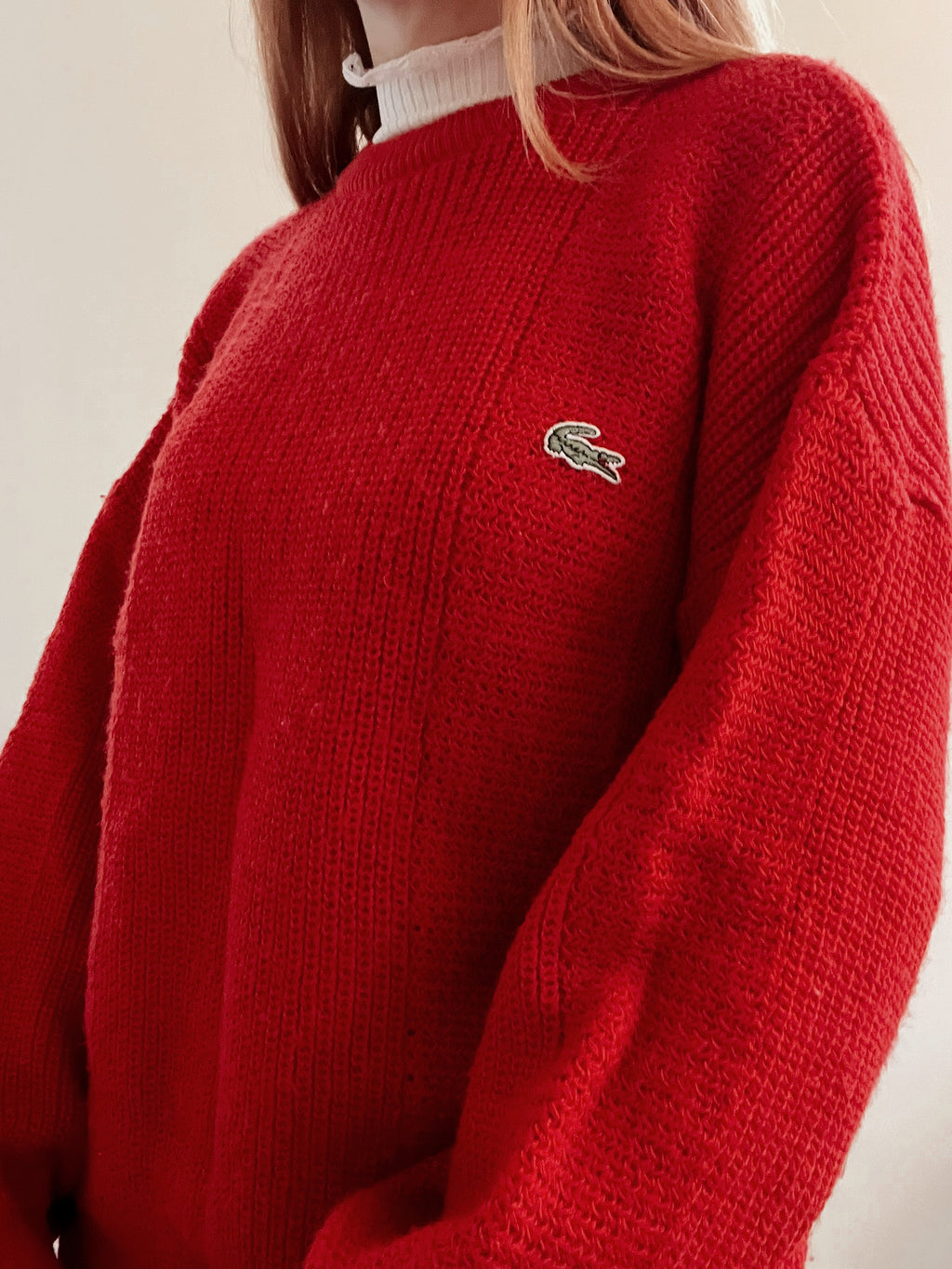 Vintage Lacoste roter Wollpullover XL