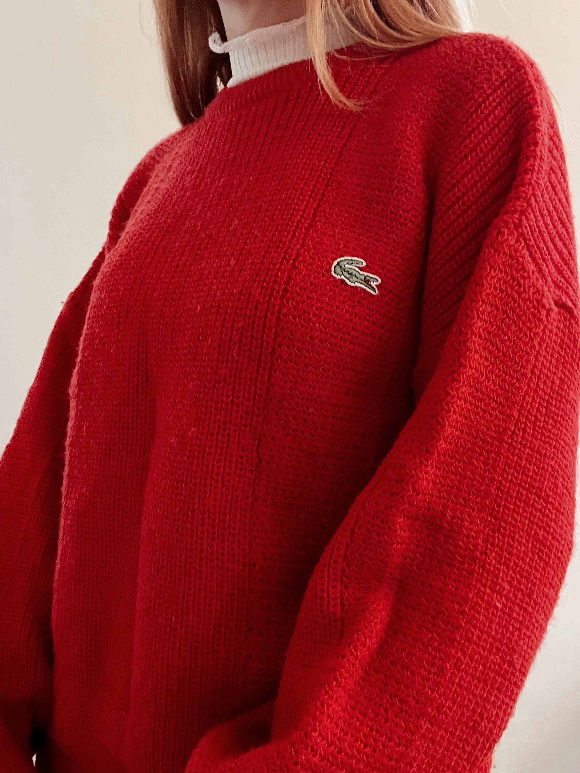 Vintage Lacoste roter Wollpullover XL