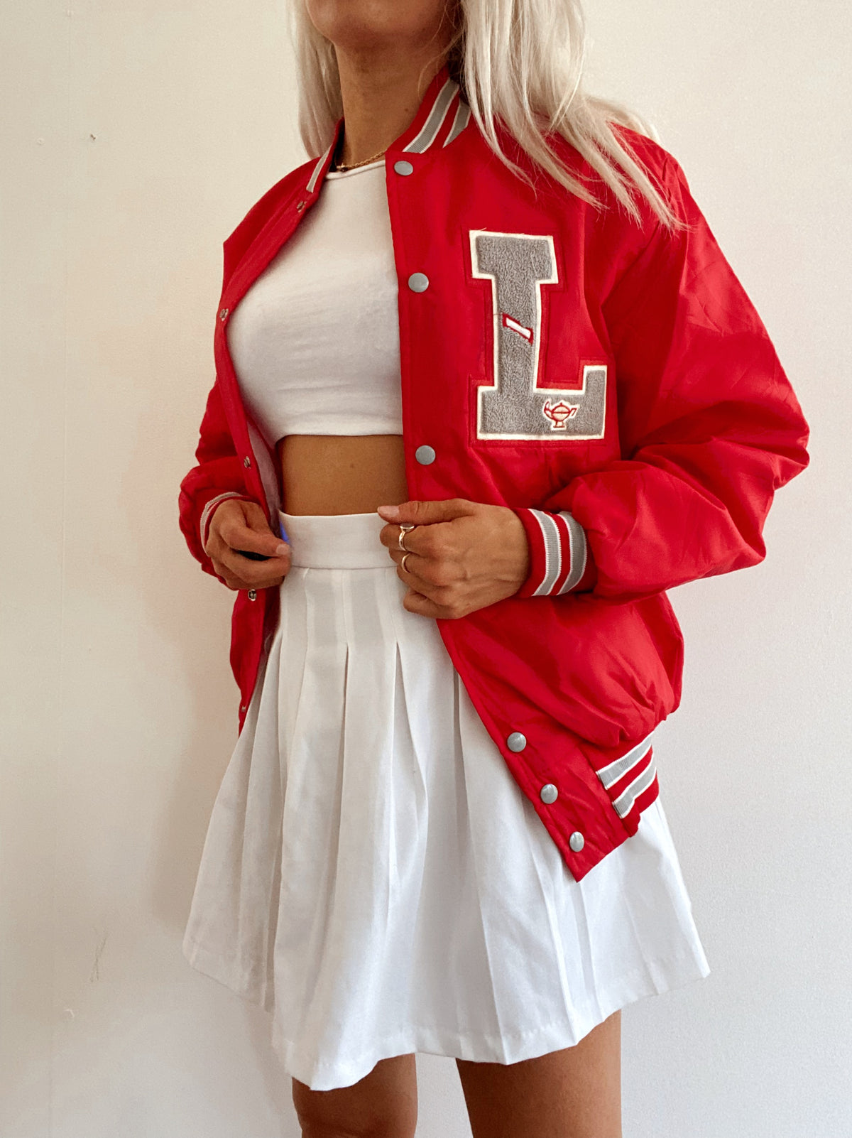 White and blue jacket with orange collar Adidas XL