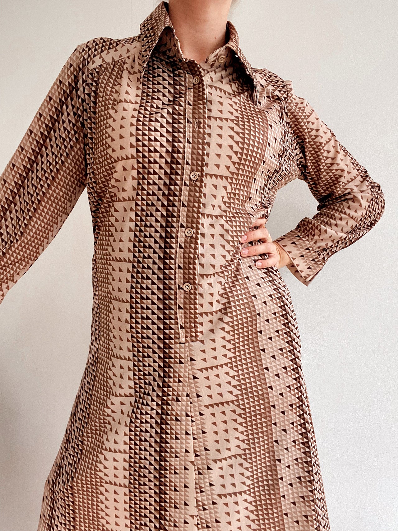 Robe longue vintage beige à motifs M/L