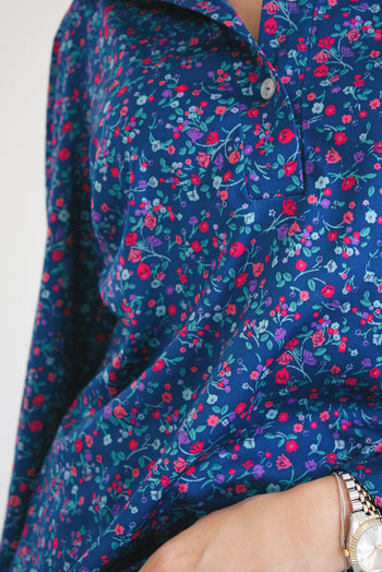 Chemise Vintage 80/90s bleue à fleurs S