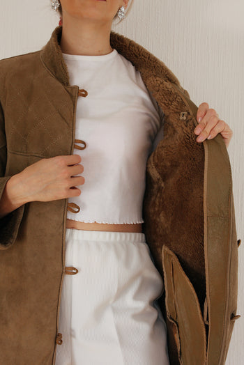 Manteau taupe mouton retourné oversized M/L