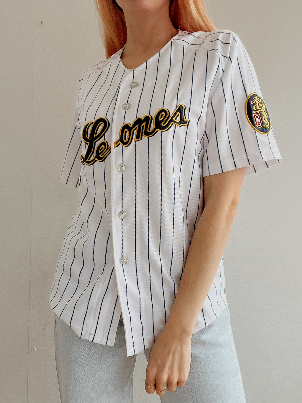 Weiß gestreiftes Baseballtrikot Leones S