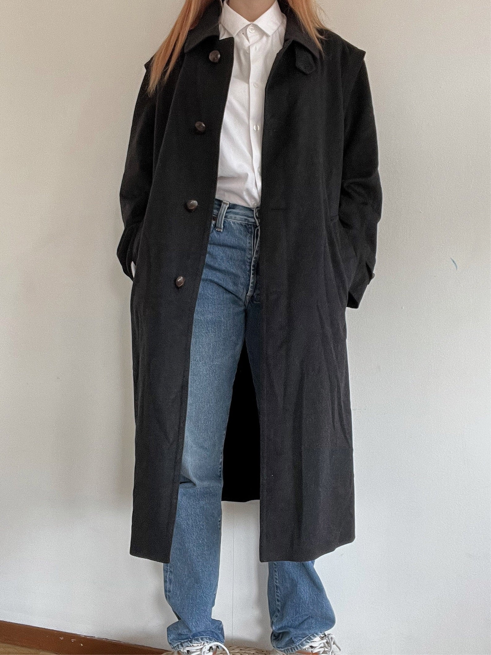 Dunkelgrauer Vintage-Wollmantel L