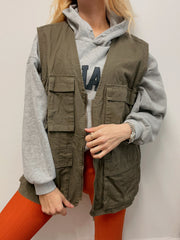 Gilet utilitaire sans manches vintage khaki L/XL