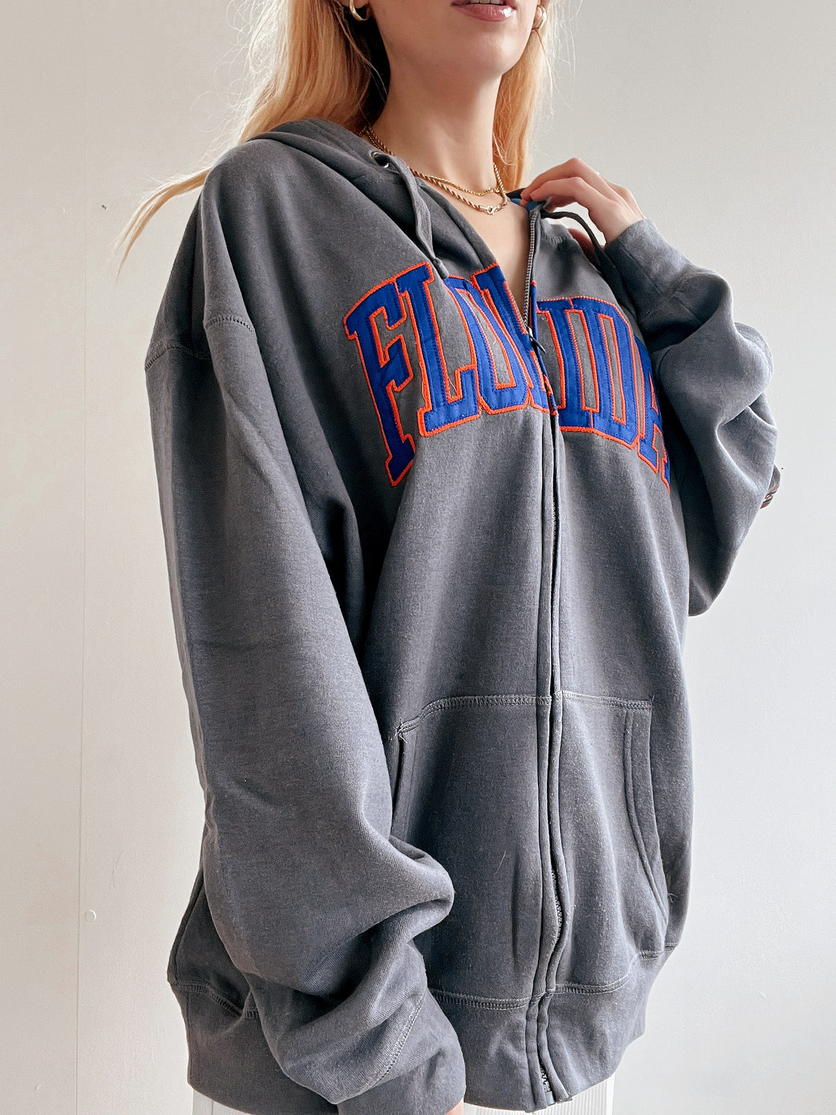 White and blue jacket with orange collar Adidas XL