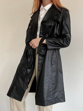 Trench coat vintage noir brillant S