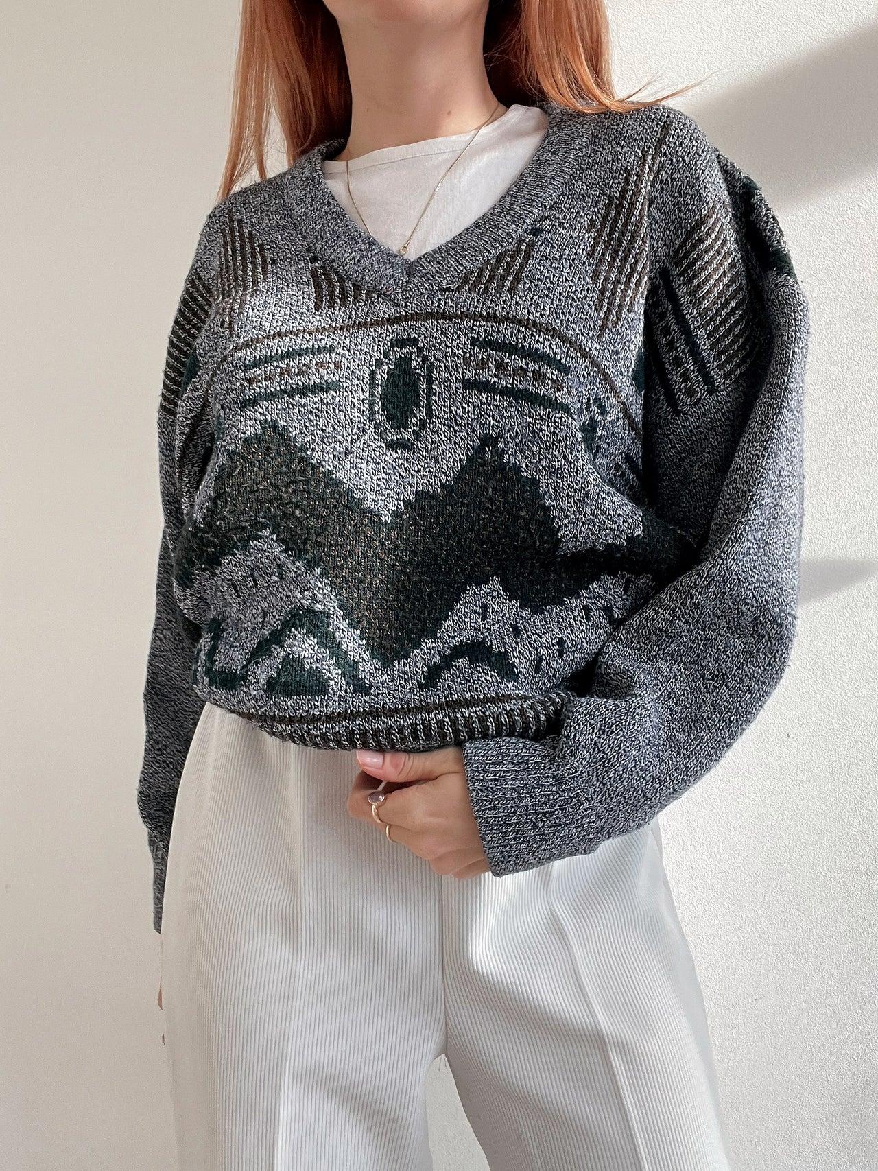 Pull vintage en maille  gris foncé L