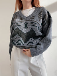 Vintage dunkelgrauer Strickpullover L