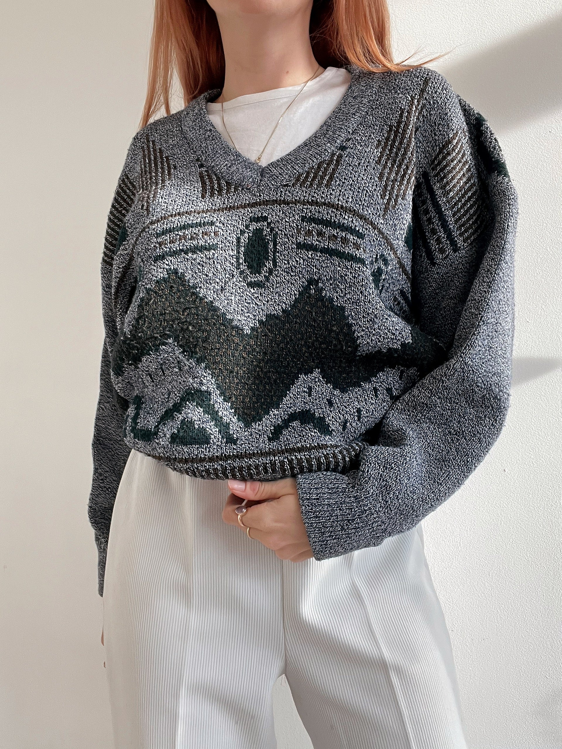 Vintage dunkelgrauer Strickpullover L