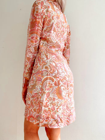 Vintage short beige, orange and light pink dress S