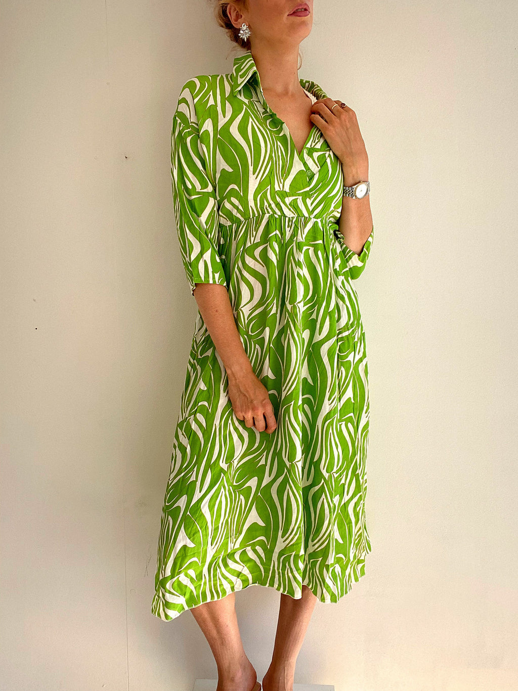 Robe vintage verte à motifs M
