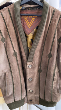 Vest en daim brun et khaki oversized col en V L
