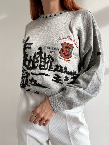 Pull vintage en laine gris clair S/M