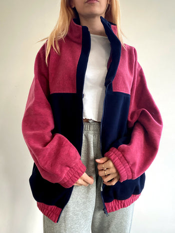 Pull polaire vintage rose et bleu  XL