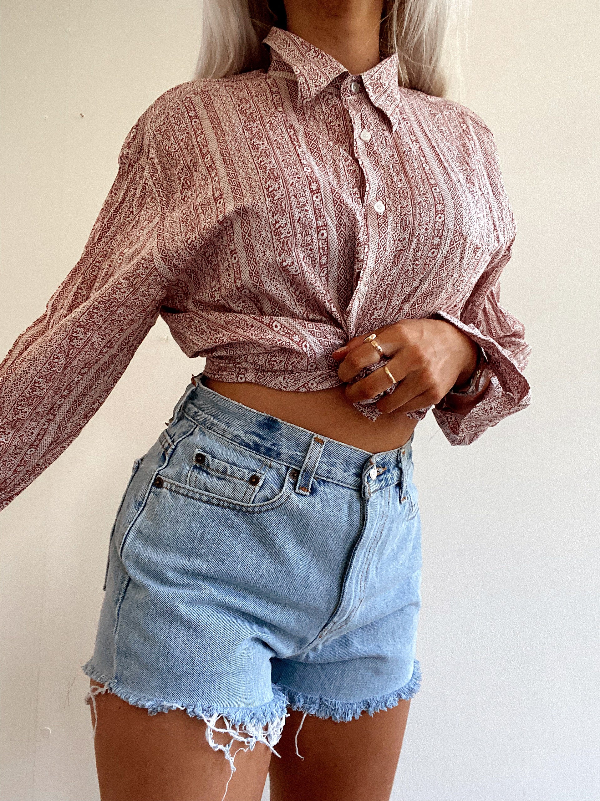 Chemise Vintage 80/90s rouge/rose à motifs