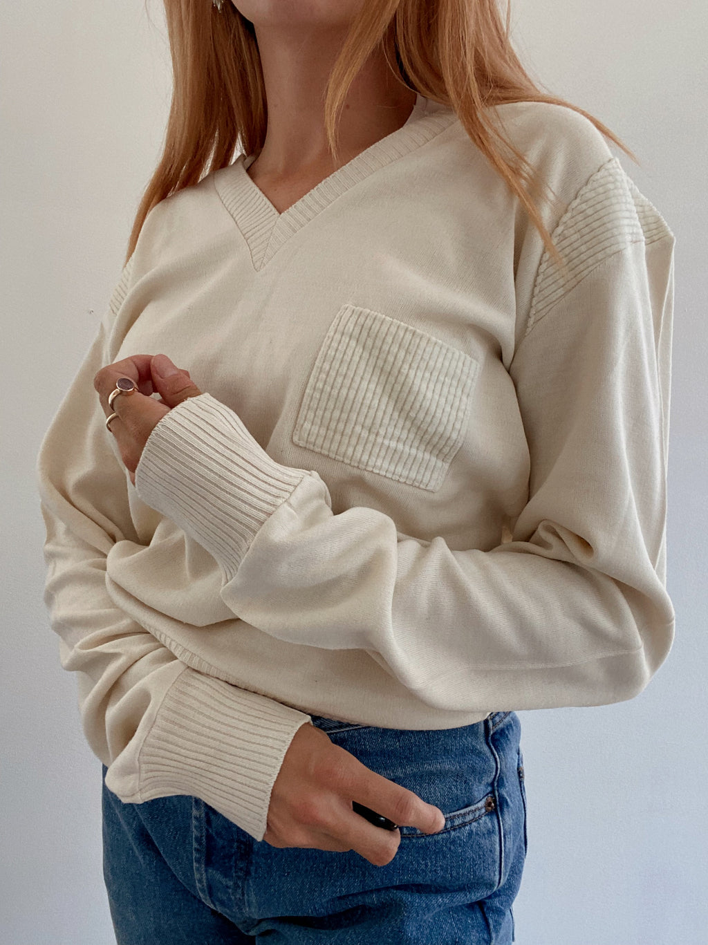 Vintage cremefarbener Strickpullover S/M