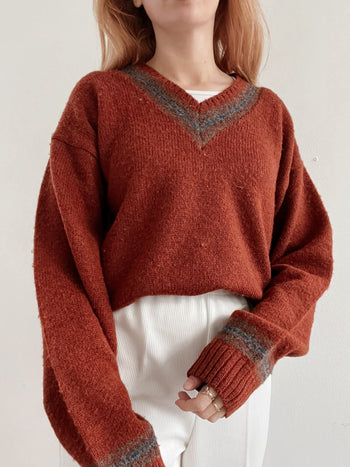 Pull vintage en laine terracotta L