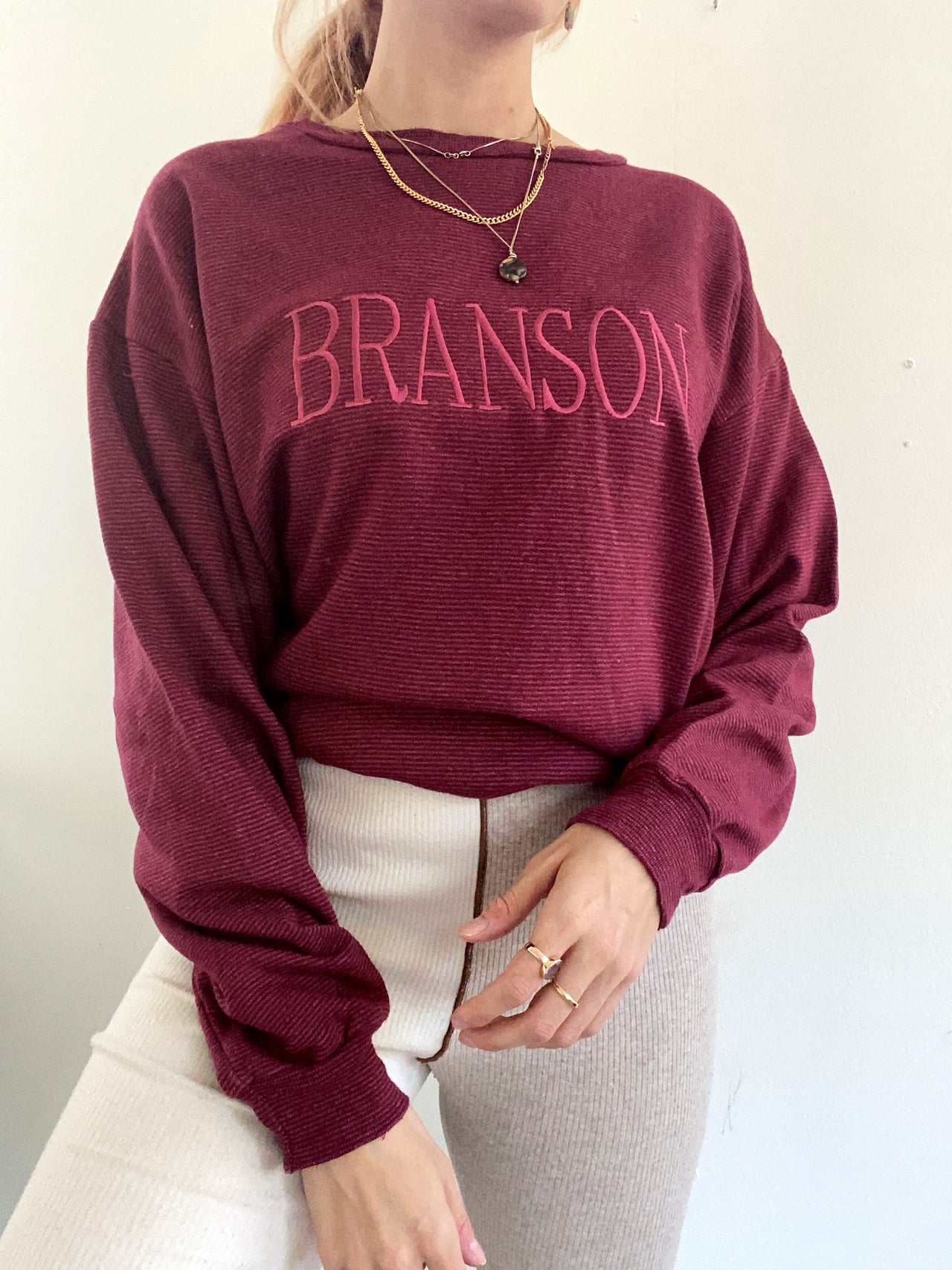 Pull vintage américain bordeaux brodé L