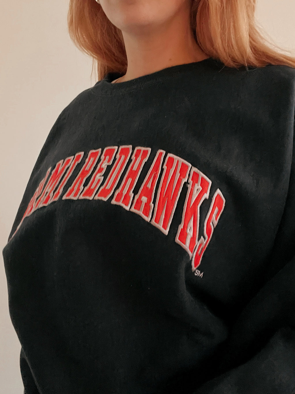Pull vintage américain noir et rouge L