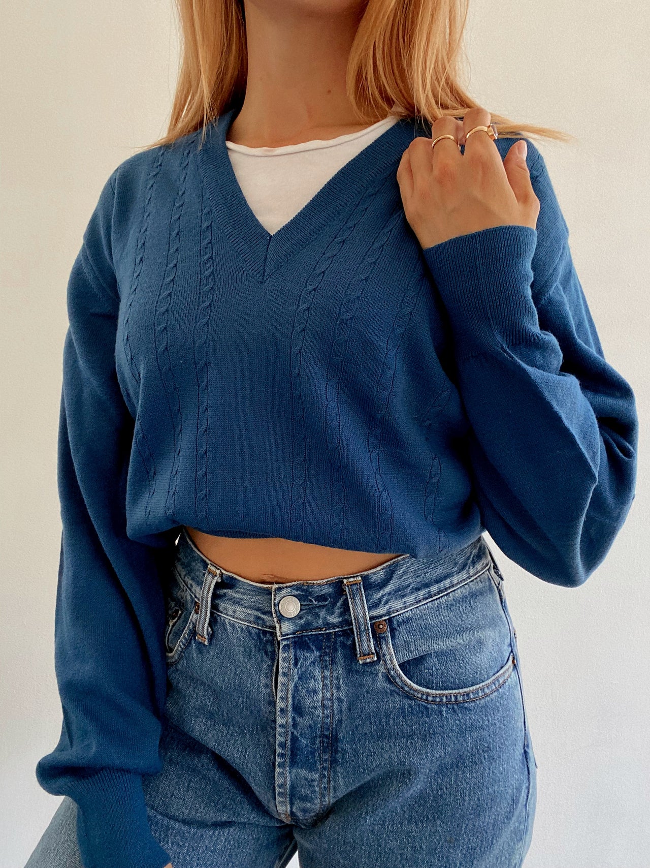 Pull vintage en maille bleu M/L