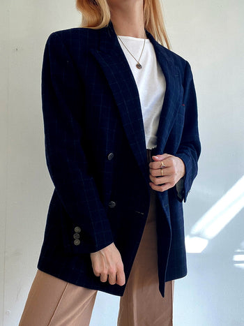 Veste Blazer oversized vintage en laine bleu foncé