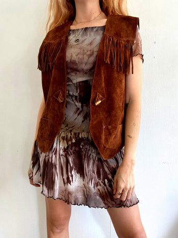 Gilet vintage indie brun en daim M/L